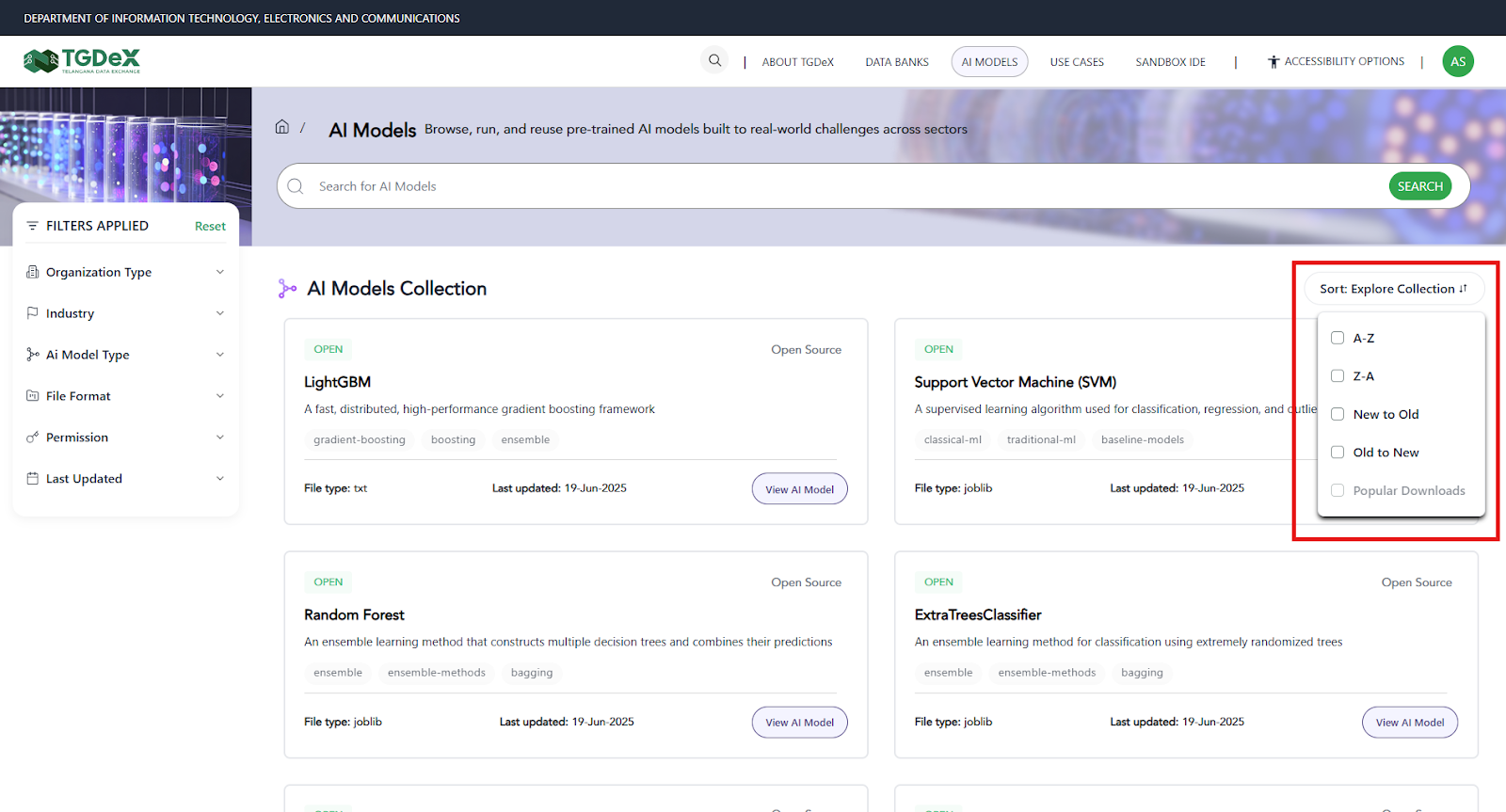 AI Model Sort feature