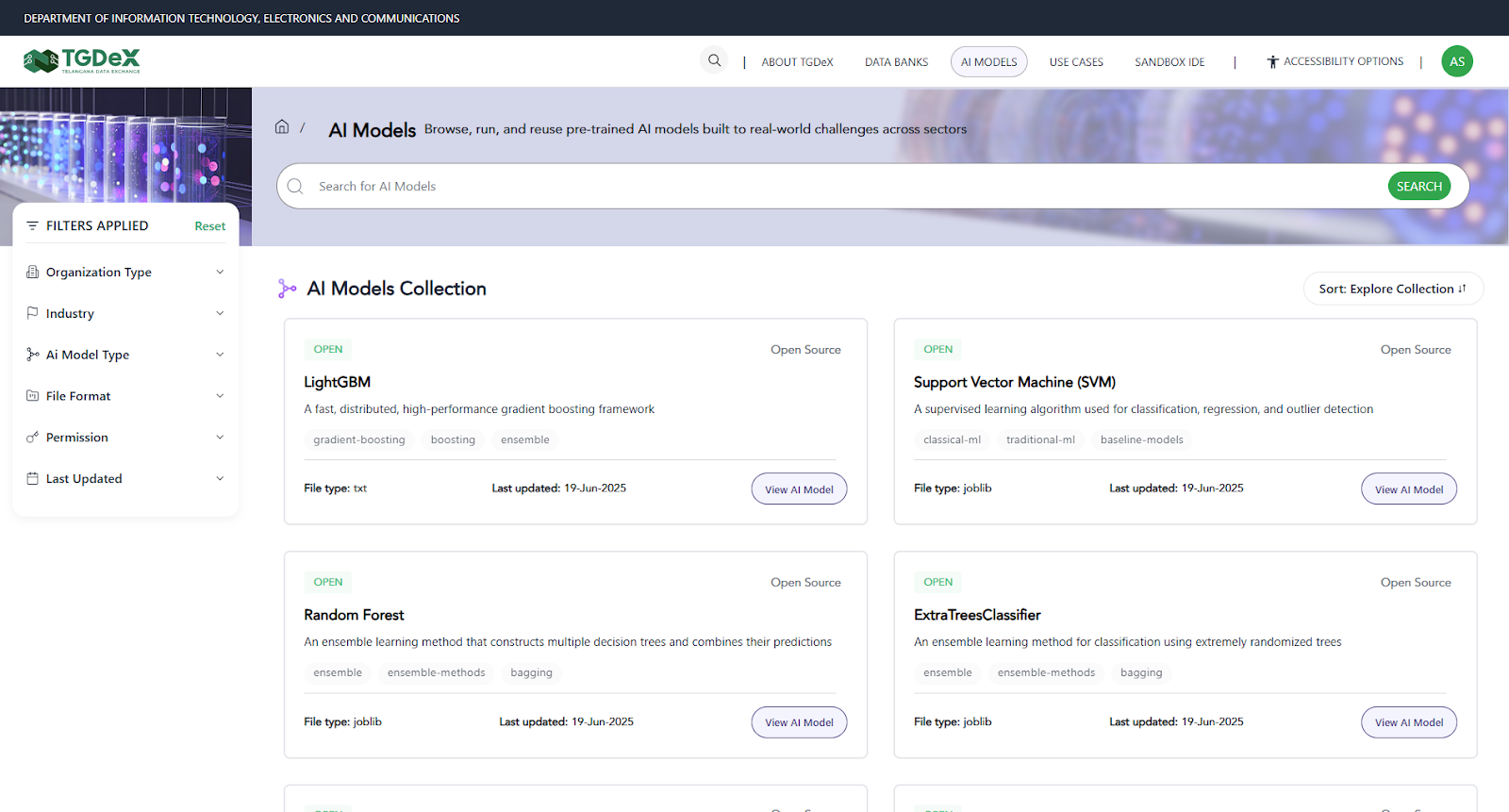 AI Models Listing Page