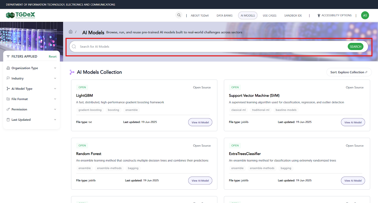 AI Models Search Bar