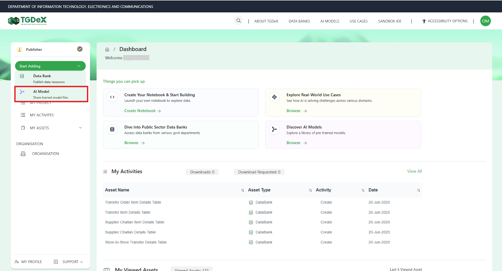 Clicking on Start adding AI Model